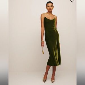 Reformation Ady Velvet Dress in Pear